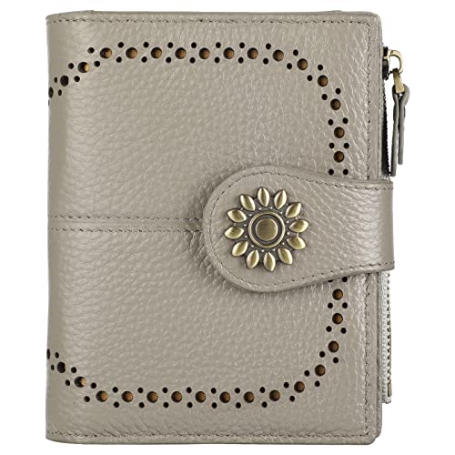 Womens Leather Wallet Small Compact RFID Blocking Credit Card Case Purse with Zipper Pocket | Small - color: Pebbled Gray