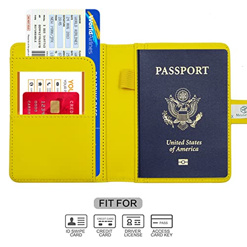 Melsbrinna Premium Leather Passport Holder Covers Case, Waterproof Rfid Blocking Travel Wallet Passport Holder with Pen Holder, Cute Passport Book for Women/Men - color: AM-Lemon yellow