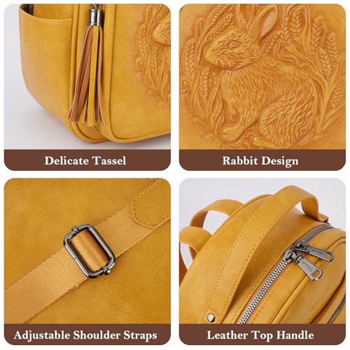 Mini Backpack Purse for Women,Vegan Leather Small Backpack for Daily | Embossed Lightweight Water-Resistance Travel Mini Fashion Daypack Bag,Ladies Casual Backpack Purse Gift Choice for Women - color: Yellow-rabbit