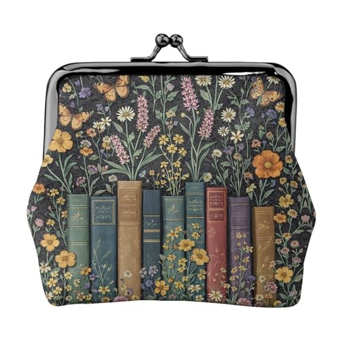 Kiss-lock Coin Purse for Women Change Purses Cute Small Coin Pouch Tiny Coin Wallet (Book and Flower) - color: Book and Flower