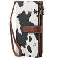 Women Leather Wallet Crossbody Shoulder Bag with Double Zipper and Mobile Phone Purse with Shoulder Strap - color: 355-cow Pattern
