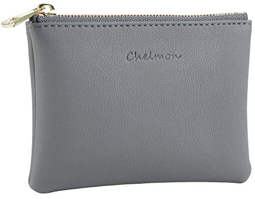 Chelmon Vegan Leather Coin Purse Pouch Change Purse With Zipper For Men Women - color: Grey Light