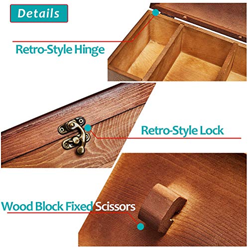 Wooden Sewing Kit, Home Hand Sewing Repair Embroidery Tool Storage Box, Beginners Sewing Kit Accessories Organizer (Retro Brown)