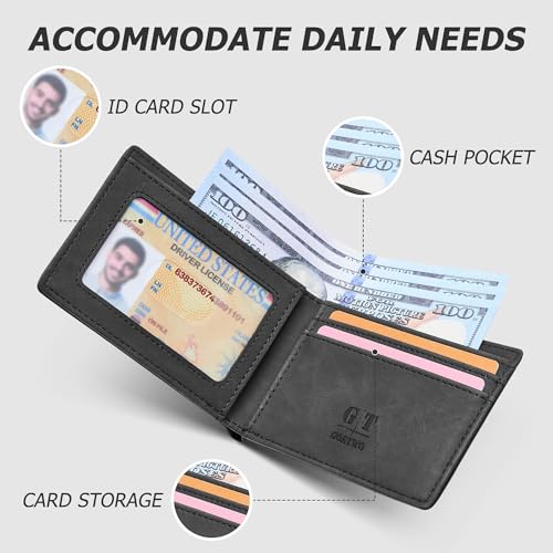 Gostwo RFID Blocking Bifold Wallet for Teen Boys & Men, Credit Card Holder - color: Black Vintage