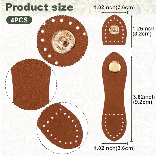 Joez Wonderful Leather Snap Buckles Snap Button Closure, Sew On Leather Purse Closure Fasteners for Purse Wallet Bags - color: Light Brown