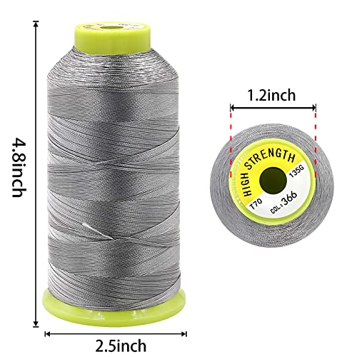 Tortoise 3 Cones Heavy Duty Thread of 2000 Yards Each Spool UV Resistant High Strength Thread # 69 T70 Size 210D/3 for Upholstery,Leather,Purses,Outdoor,Beading,Canvas Color Differ Grey - color: Differ Grey