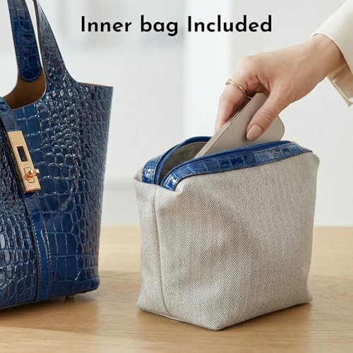 Tote Bag for Women Top Handle Handbag Satchel Bag for Women Vegan Leather Lock Design Bucket Purse for Work Evening - color: Bc