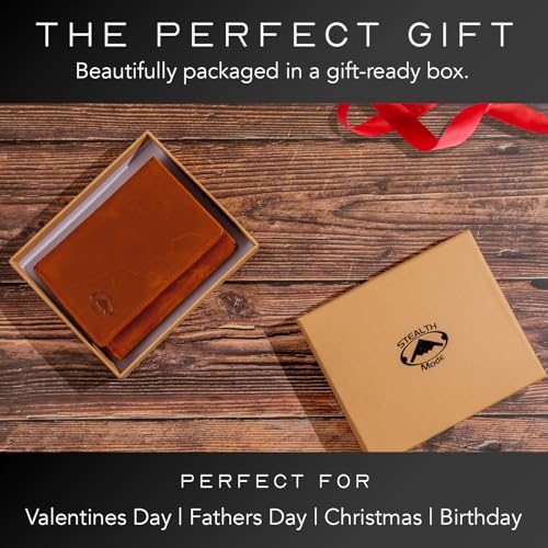 Stealth Mode Trifold Leather Wallet for Men with RFID Blocking (Clay) | Top Grain Napa Leather, 9 Card Slots, ID Window, Gift Box – Gift for Dad, Husband, or Son - color: Clay