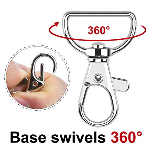 Enenes Swivel Clasp Hooks 30 PCS, 3/4 Inch Lobster Clasps with D Rings | 30 metal swivel lobster clasps with key rings for snap tabs, keychains, wristlets, badge reels, lanyards and DIY crafts - color: Silver