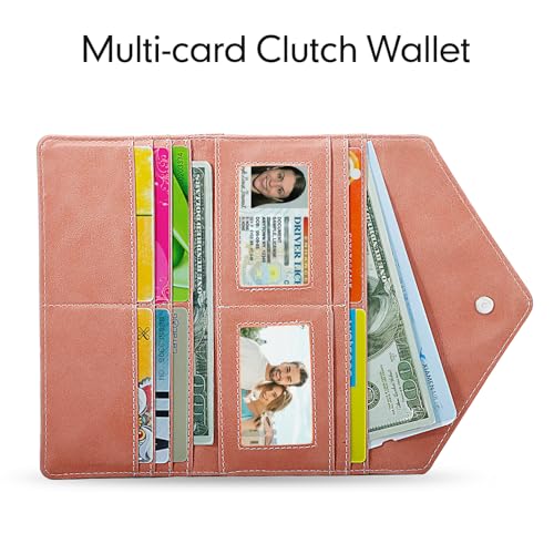Women's Card Wallet Envelope Style Credit Card Holder, RFID Blocking, Vegan Leather, Coin Pocket, 2 ID Windows, Bean Pink - color: Bean Pink