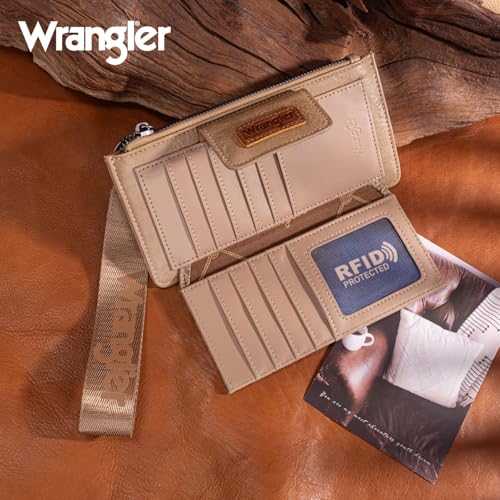 X Wrangler Western Wallet for Women Card Cases & Money Organizers Wristlet Wallet with Zipper Pocket - color: Khaki