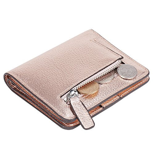 Small Leather Wallet for Women, Ladies Credit Card Holder RFID Blocking Women's Mini Bifold Pocket Purse - color: Champaign Gold Rfid Blocking