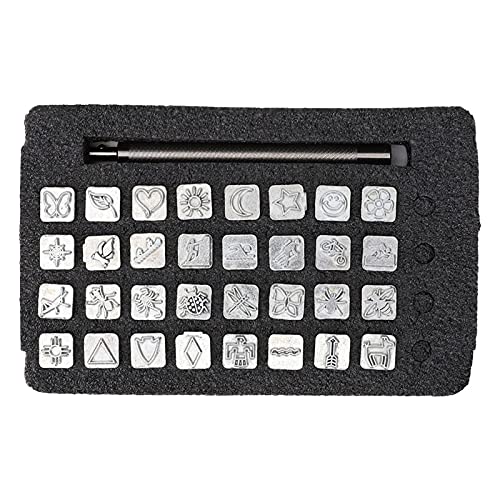 32PCS Animal Design Metal Stamps, Leather Different Shape Punch Set DIY Plant Craft Stamping Tool Kit for Jewelry Leather Supplies