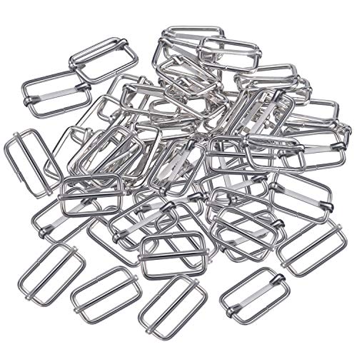 Tatuo 50 Pcs Slide Buckle 1 Inch Metal Tri-glide Slides Rectangle Buckle Adjustable for Fasteners, Strap, Backpack DIY(Silver) - color: Silver