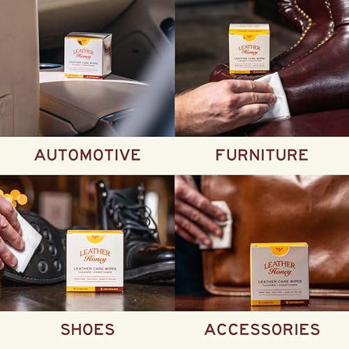 Leather Honey Leather Wipe Kit – Non-Toxic Cleaner & Conditioner | 5 cleaner & 5 conditioner wipes. Same trusted formulas, made in the USA. For any color leather — car seats, shoes & bags. - style: Combo