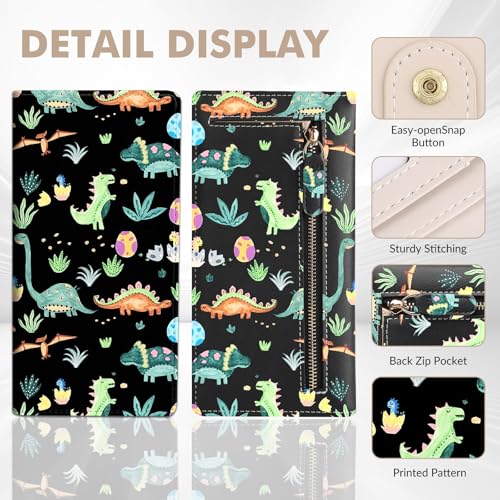 Anikathy Womens Wallet, Rfid Wallets for Women,Slim Thin Credit Card Holder Organizer Purse,PU Leather Cute Long Bifold Clutch Cash Wallet with Zipper Coin Pocket,Ladies Gift,Dinosaur X - color: Dinosaur X