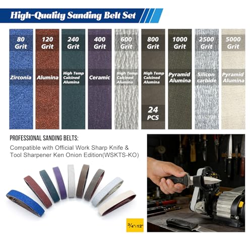 24 Pcs 800 Grit 3/4" x 12" Replacement Sharpening Belts for Work Sharp Knife & Tool Sharpeners Ken Onion Edition (WSKTS-KO) - size: 3/4x12 inch, style: 800Grit 24 PCS