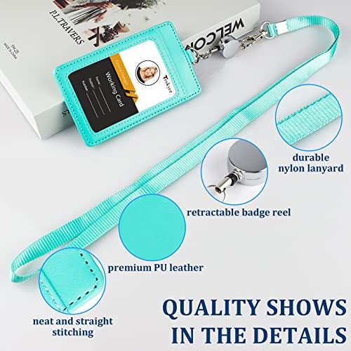 Teskyer Badge Holder with Retractable Lanyard, Vertical Cyan | Durable Nylon Lanyard, Rear Card Pocket, Scan Without Removing Card, Built to Last, Work & Cruise Ready - color: Green #02, size: Vertical