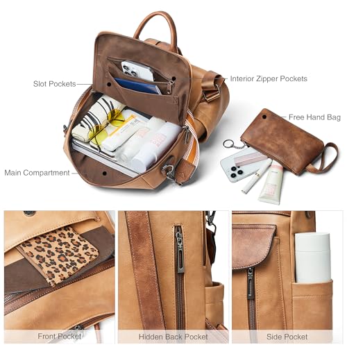 Backpack Purse for Women Fashion Leather Backpack Purse Designer Travel Backpack Convertible Shoulder Bag with Wristlet - color: 2-6 Camel With Brown