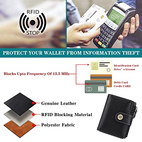 Falan Mule Wallet for Women - Genuine Leather, Compact, RFID Blocking, Bifold Wallet - color: Elegant Black