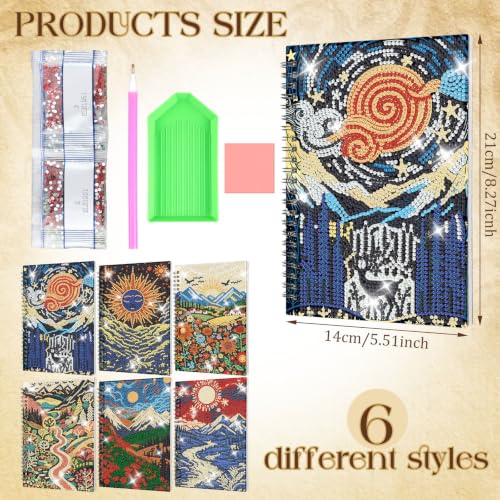 Fullhawl 6 Pack 5D DIY Diamond Art Crafts Kit for Adults Office Supplies Beginner A5 Leather Diamond Painting Gift for Women Art Cover Craft Accessories with Tool (Distant Mount Painting) - style: Distant Mount Painting