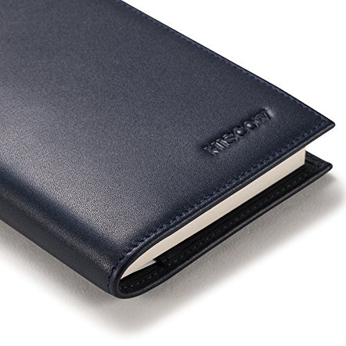 HISCOW Leather Checkbook Cover for Duplicate Checks with Pen Holder - color: Dark Blue