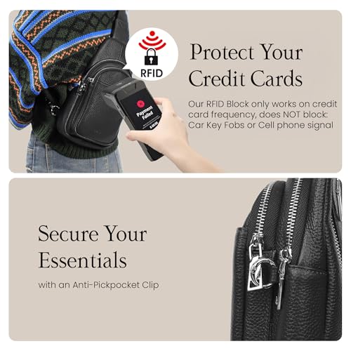 befen Genuine Leather Sling Bag for Women Anti-Theft Crossbody Chest Bags Fanny Packs for Travel with RFID Card Slots | Real Leather, Anti Theft, RFID Blocking, 3 Card Slots, Anti Pocket Bag, Multi Pockets, Travel Purse - color: Black