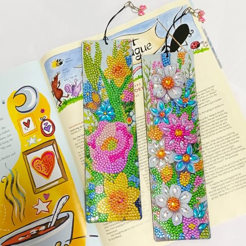 4 Pcs LINGFANG Diamond Painting Bookmark, Leather DIY Book Makers for Adults Book Lovers, Diamond Art Beginners, Small Diamond Art Kits, Art Crafts Supplies Gift for Girls (Flower Butterfly) - color: Four Flower