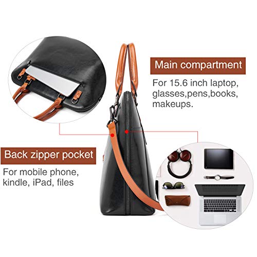 BOSTANTEN Briefcase for Women Leather 15.6 inch Laptop Shoulder Bag Office Work Crossbody Handbag - color: B-black&brown