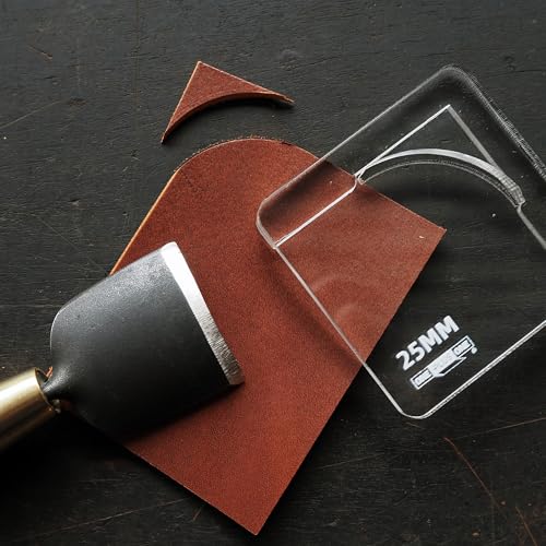 ONE Plus ONE Leather Corner Punch Tool Set – 6 Sizes (5mm,10mm,15mm,20mm,25mm,30mm) with 3 Acrylic Guides, Professional Leather Corner Cutter Kit, Swiss Steel Blade, Ebony Handle, Made in Taiwan