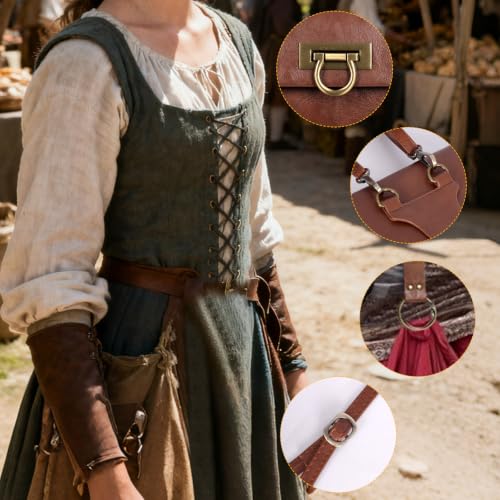 Renaissance Belt Pouch Medieval Pirate Costume Accessories Set for Cosplay | Viking Faux Leather Waist Bag, Skirt Hike Clips, Perfect for Women and Men Ren Faire, LARP, Fantasy, Halloween - color: Brown-J