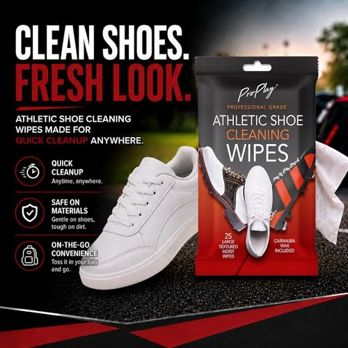 ProPlay Athletic Shoe Cleaning Wipes | Repels Water from Shoes | Powerful Cleaner Removes Dirt, Grass, and Sand | Resealable - size: 1 Pack