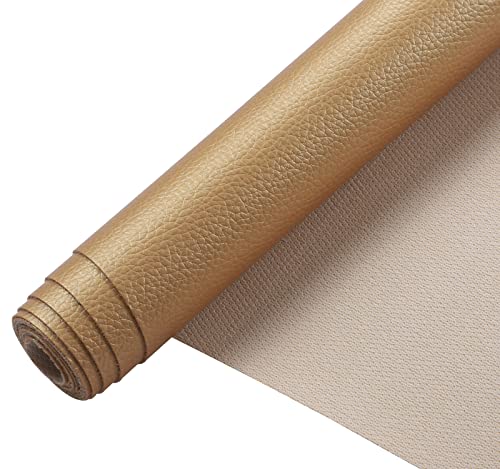 Picheng Pearlescent Faux Leather Fabric: 13.8" x 53" Soft Faux Leather Roll | Lychee Texture Solid Color Faux Leather Sheets Marine Vinyl for Making Crafts Leather Earrings Bows Sewing DIY (Gold) - color: Gold