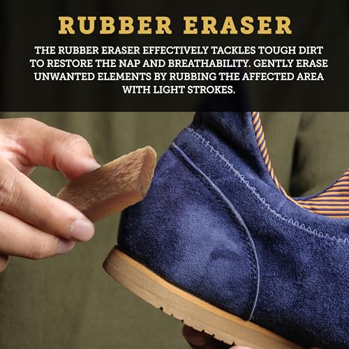 Care & Cool Suede & Nubuck Cleaning Kit, Hog Hair Brush & Eraser, 2-Piece | Lift Dirt, Erase Marks & Revive Nap with Dry Care; 100% Hog Hair Brush & Rubber Eraser; For Shoes, Boots, Bags & Jackets
