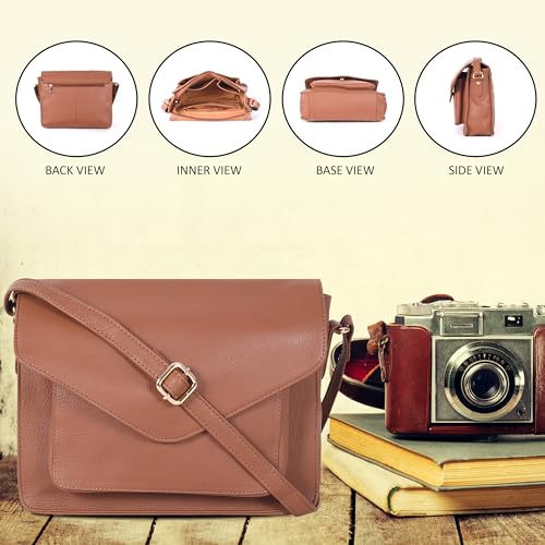 Ozora Genuine Leather Crossbody Purse for Women, Shoulder Bag - color: Tan Ndm