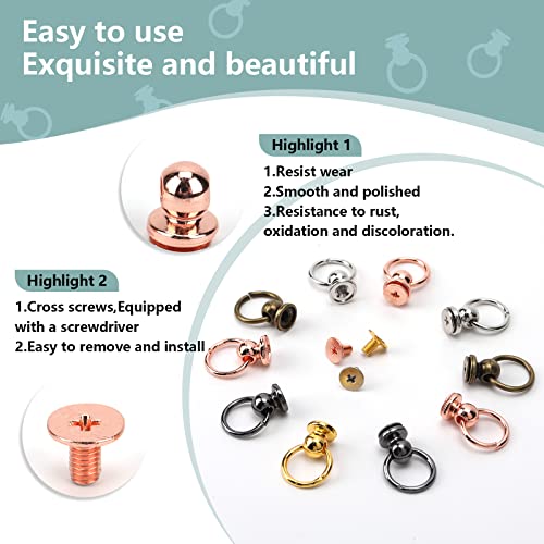 50pcs Screwback Round Head Rivet with Pull Ring Studs with Screwdriver for DIY Leather Craft Belts Purse Handbags Phone Cas (Multicolour) - color: Multicolour