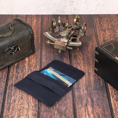 Distressed Leather Business Card Holder Slim Wallet Blue | Premium Leather Card Holder – Distressed leather design keeps business cards and credit cards organized in vintage style - color: Blue