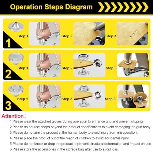 Fesorsi Heavy Duty Snap Fastener Tool, 100 Sets 15mm Metal Fasteners Buttons with Gloves, Storage Bag & Snap Box, Snap Button Kit for Boat Cover, Canvas, Leather, Tarps, Sewing & DIY Crafts