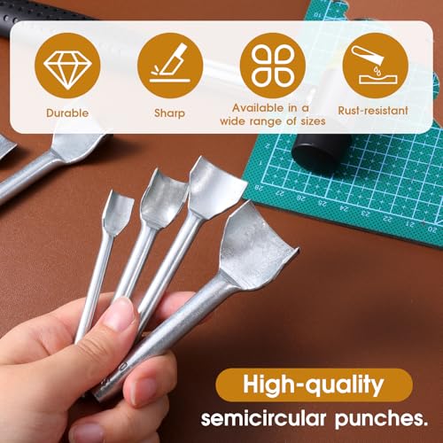 14 Sizes Leather Corner Punch Set, with Double Sided Rubber Hammer, Half-Round/Quarter-Round Punch, Leather Craft Cutter Punches, Precision Arc-Shaped Punches Set, 10-40mm, DIY Strap Belt Wallet Bag
