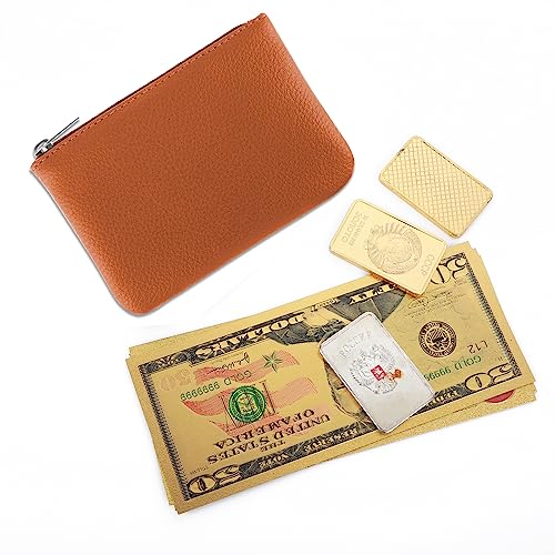 simarro Brown Coin Purse, Leather Zipper Change Purse | Portable Coin Wallet Mini Change Holder for Women Coin Pocket for Women Credit Card Folded Bills ID Key Headset Lipstick - color: Brown