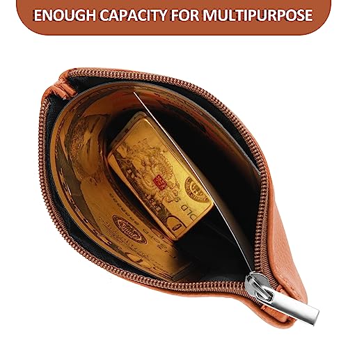 simarro Brown Coin Purse, Leather Zipper Change Purse | Portable Coin Wallet Mini Change Holder for Women Coin Pocket for Women Credit Card Folded Bills ID Key Headset Lipstick - color: Brown