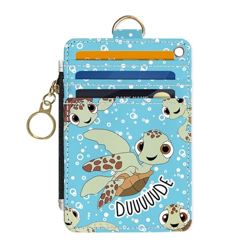 Slim Wallet Credit Card Holder, Sea Turtles, RFID Wallet Women Cute Small Front Pocket Wallet With Zipper, PU Leather Thin travel RFID Blocking Card Case ID Window,Ladies Gifts - color: Sea Turtles