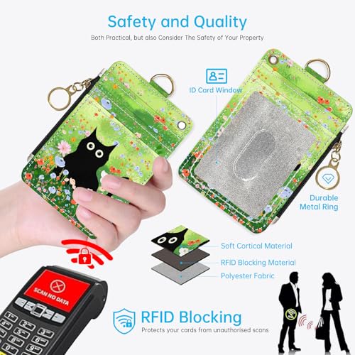 Cat Hidden Among the Flowers 2-in-1 ID Badge Holder & Lanyard Wallet for Teachers,Nurse,Professionals-Cute Zippered Coin Pouch,Removable Wristlet & Neck Lanyard,5 Card Slots Stylish Work 3 - color: Cat Hidden Among the Flowers 3
