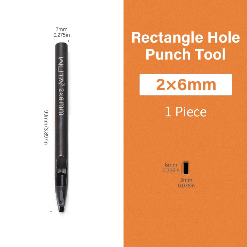 WUTA Rectangle Leather Hole Punch, High Carbon Steel Punching Tool, Hollow Punch Cutter for Leather Belt & DIY Crafting (2 * 6mm 1PC) - size: 2*6mm