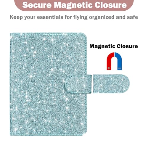 HOTCOOL Passport Holder Travel Essentials Airplane & Cruise Essentials Ship Leather Wallet Cover Case RFID Blocking Women & Men Vacation Travel Accessories Gifts Deals, Glitter - Blue - color: B Glitter Blue