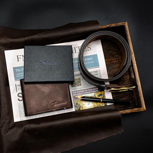 Travelambo Genuine Leather Wallet for Men with Gift Box - Handmade Bifold Stylish - Mens Wallets Rfid Blocking with 2 ID Windows - color: Pearlescent Brown