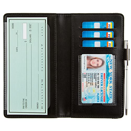 Checkbook Cover for Personal Checkbook, Checkbook Wallet with RFID Blocking and Credit Card Slot (leopard print) - color: leopard print