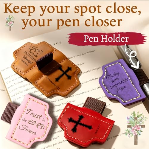 Personalized Leather Bookmark with Pen Holder - Magnetic Bible Verse Design, Christian Book Lovers Reading Accessory, for Book Lovers Men Women (Brown, John 3:16) - color: Brown, size: John 3:16