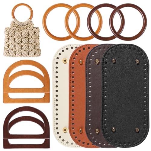 Toyosport 12 Pcs Wooden Purse Handles for Bag Making with Bag Bases Set | Handcrafted Bag Bottoms with 52 Holes, Wooden Bag Handles for Purses and Tote Bags, Quality and Versatile
