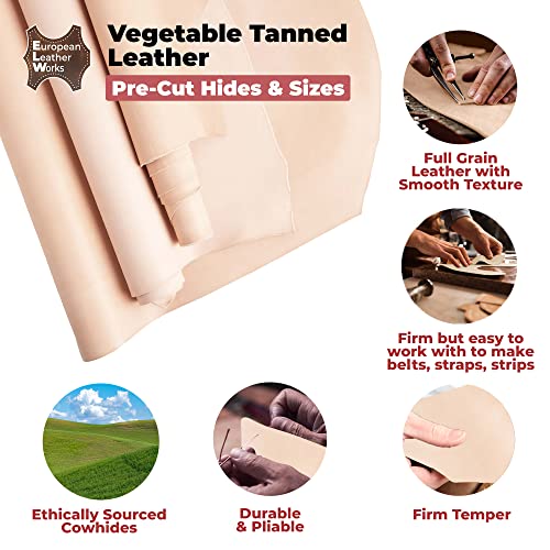 European Leather Work 7-9 oz (2.8-3.6 mm) Vegetable Tanned Leather Pre-Cut Size: 10"x24" Full Grain Cowhide Leather for Tooling, Engraving, Crafting, Molding, DIY, Holsters - size: 10"x24"